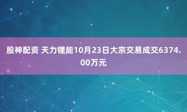 股神配资 天力锂能10月23日大宗交易成交6374.00万元
