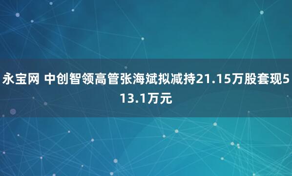 永宝网 中创智领高管张海斌拟减持21.15万股套现513.1万元